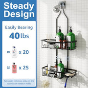 Joqixon Upgraded Extended Length Shower Organizer with Hooks, Rustproof Shampoo Soap Holder, Large Hanging Bathroom Caddy