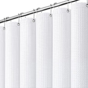 Dynamene Waffle Shower Curtain 256 GSM Heavy Duty Fabric 72"x72" White | Thick Textured Cloth, Weighted Hem, Water Repellent Washable, Hotel Luxury Polyester Shower Curtain Set for Bathroom 12 Hooks