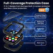 YIJDACASE 3 in 1 Waterproof Case for 40mm Apple Watch SE 3/2/1 Series 6/5/4 | 40mm PC Bumper 360 Full Face Cover Built-in Tempered Glass Screen Protector, Sensitive Touch Scratch, Matte Black