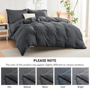 Queen Comforter Set - 7PCS Bed in a Bag, Seersucker Bedding Set, Dark Grey | OEKO-TEX Certified, All Season Comforter with Sheets, Down-Alternative Fill, Soft & Breathable, Pillowcases & Shams