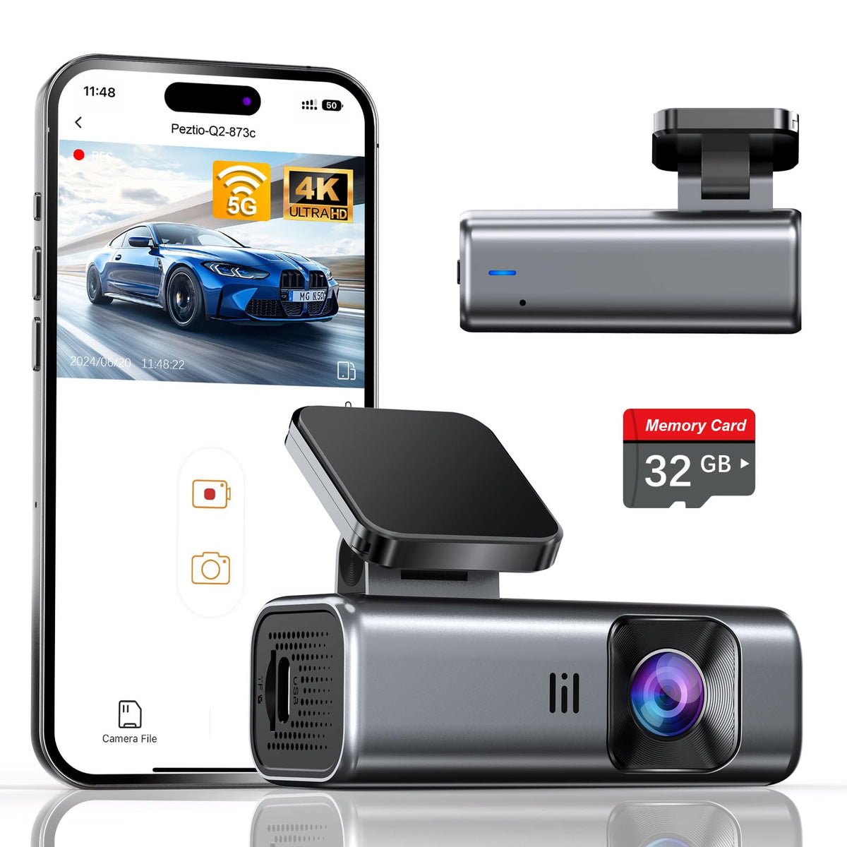 galphi 4K Dash Cam Front, 5GHz WiFi, 32GB Card Included, Mini Dashcam | Screen-Free, APP Control, 160° Wide Angle, G-Sensor, Loop Recording, 24H Parking Monitor, Night Vision, Easy Install