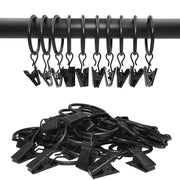 AMZSEVEN 40 Pack Metal Curtain Rings with Clips, 1.26 in ID, Black | Curtain clip rings fit rods up to 1 inch in diameter; securely hold curtains, baby pants on hangers and hair bows