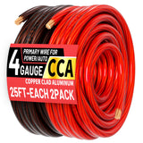 Energeaster 4 Gauge Wire 25FT Black + 25FT Red Automotive Primary Wire | Copper Clad Aluminum, Primary Automotive Power/Ground Cable, for Audio Speaker, RV, Amp, Generator, Solar, Translucent Jacket