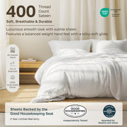 California Design Den Soft 100% Cotton Sateen Queen Bed Sheets Set, White | 400 Thread Count Backed by Good Housekeeping Seal, 16" Deep Pocket, All-Around Elastic, Durable, Easy Care