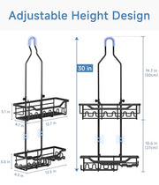 Joqixon Upgraded Extended Length Shower Organizer with Hooks, Rustproof Shampoo Soap Holder, Large Hanging Bathroom Caddy