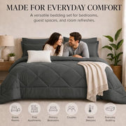 CozyLux Queen Comforter Set 88"x88" Dark Grey - 7 Piece Bed in a Bag | Fits Mattresses up to 14in, Sheets & Shams Included, OEKO-TEX Certified, 240GSM All-Season Fill, Couples & Guest Rooms