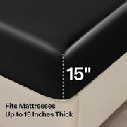 BEDELITE Satin Sheets Queen Size Bed Set, Black, 4 Pieces | Luxury Silky Bed Sheets, 15 Inch Deep Pocket, Similar to Silk, Soft and Cooling, Reduces Friction, Gentle on Hair and Skin