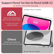 Moko for iPad A16 11th Generation Case 11 Inch 2025 with Pencil Holder,Pink | For iPad 10th Generation Case 10.9 Inch 2022, Slim Light Trifold Protective Cover with Hard PC Translucent Back Shell