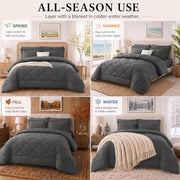 CozyLux Queen Comforter Set 88"x88" Dark Grey - 7 Piece Bed in a Bag | Fits Mattresses up to 14in, Sheets & Shams Included, OEKO-TEX Certified, 240GSM All-Season Fill, Couples & Guest Rooms