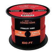 BEST CONNECTIONS Automotive Primary Wire - 100ft (Various Color Options) | Ideal for Trailer, Speaker, and Lighting Circuits | Durable Primary/Remote, Power/Ground Electrical Wiring (14 Gauge, Red)