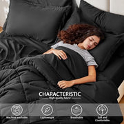 Love's cabin King Size Comforter Set, 7 Pieces Bed in a Bag, Black | OEKO-TEX Certified, All-Season, 1 Down-Alternative Comforter + 1 Flat & Fitted Sheets + 2 Pillowcases + 2 Pillow Shams