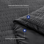 Queen Comforter Set - 7PCS Bed in a Bag, Seersucker Bedding Set, Dark Grey | OEKO-TEX Certified, All Season Comforter with Sheets, Down-Alternative Fill, Soft & Breathable, Pillowcases & Shams