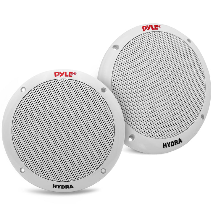 Pyle 6.5 Inch Dual Marine Speakers - 2 Way Waterproof and Weather Resistant Outdoor Stereo Sound System with 400 Watt Power, Polypropylene Cone and Butyl Rubber Surround - 1 Pair - PLMR605W(White)