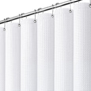 Dynamene Waffle Shower Curtain 256 GSM Heavy Duty Fabric 72"x72" White | Thick Textured Cloth, Weighted Hem, Water Repellent Washable, Hotel Luxury Polyester Shower Curtain Set for Bathroom 12 Hooks