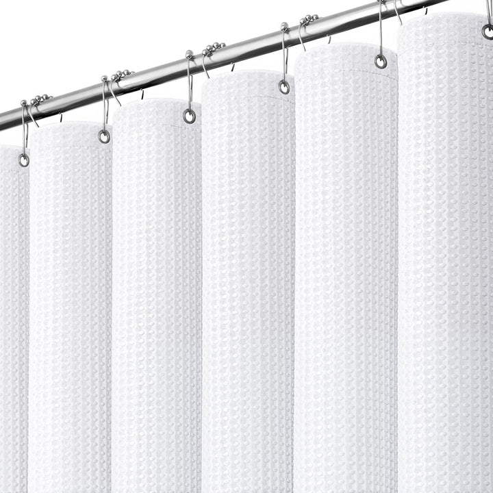 Dynamene Waffle Shower Curtain 256 GSM Heavy Duty Fabric 72"x72" White | Thick Textured Cloth, Weighted Hem, Water Repellent Washable, Hotel Luxury Polyester Shower Curtain Set for Bathroom 12 Hooks