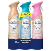 Febreze Air Mist, Air Freshener, Odor Fighting Room Spray, Deodorizer for Home Bathroom Kitchen Office Apartment, Soothe & Restore, Refresh & Energize, Romance & Desire Variety Pack, 8.1oz (Pack of 3)