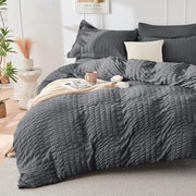 Queen Comforter Set - 7PCS Bed in a Bag, Seersucker Bedding Set, Dark Grey | OEKO-TEX Certified, All Season Comforter with Sheets, Down-Alternative Fill, Soft & Breathable, Pillowcases & Shams