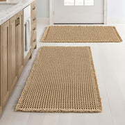 MIULEE Set of 2 Waffle Bathroom Rugs Boho Bath Mat Brown 18x30 Inch | Non Slip, Super Absorbent, Washable, Ultra Soft, Rubber Backed Bath Rugs for Bathroom Floor Tub Shower