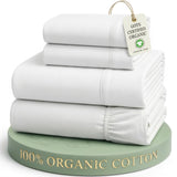 LANE LINEN Queen Sheets 100% Organic Cotton 4pc Percale Cooling - White | Queen Sheet Set, GOTS Certified Organic Cotton Percale - Crisp, Cool & Breathable, For Hot Sleepers, All-Season Comfort