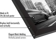 Americanflat 24x36 Poster Frame - Engineered Wood - Black | Polished plexiglass front, hangs vertical or horizontal, sawtooth hangers included, secure turn-tab backing
