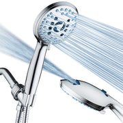 AquaCare 8-mode High Pressure Handheld Shower Head with 2-mode Power Wash | Stay Clean Nozzles, Dual Power Wash for Tub, Tile & Pets, Long 6 ft. Stainless Steel Hose, Wall & Overhead Brackets / Chrome