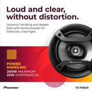Pioneer F-Series TS-F1634R 6.5" 2-Way Coaxial Car Speakers 200W Max | Great Factory Speaker Replacement, Balanced Sound + Smooth Treble, High-Efficiency Speaker Designed for OEM Power