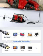 JSAUX Mini HDMI to HDMI Cable 6FT, [Mini HDMI][Aluminum Shell, Braided] High Speed 4K 60Hz HDMI 2.0 Cord, Compatible with Camera, Camcorder, Tablet and Graphics/Video Card, Laptop, Raspberry Pi Zero W