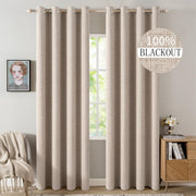 MIULEE 100% Blackout Linen Curtains for Bedroom 52x84 Inches Natural Beige | Room Darkening, Light Blocking, Thermal Insulated, Grommet Top, Linen Textured, Window Curtains for Living Room, 2 Panels