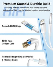 Aux Cord for iPhone,[Apple MFi Certified] Lightning to 3.5 mm AUX Cable for Car Stereo, Speaker, Headphone, Auxiliary Audio Cable Compatible with iPhone 14 13 12 11 XS XR X 8 7 3.3FT White