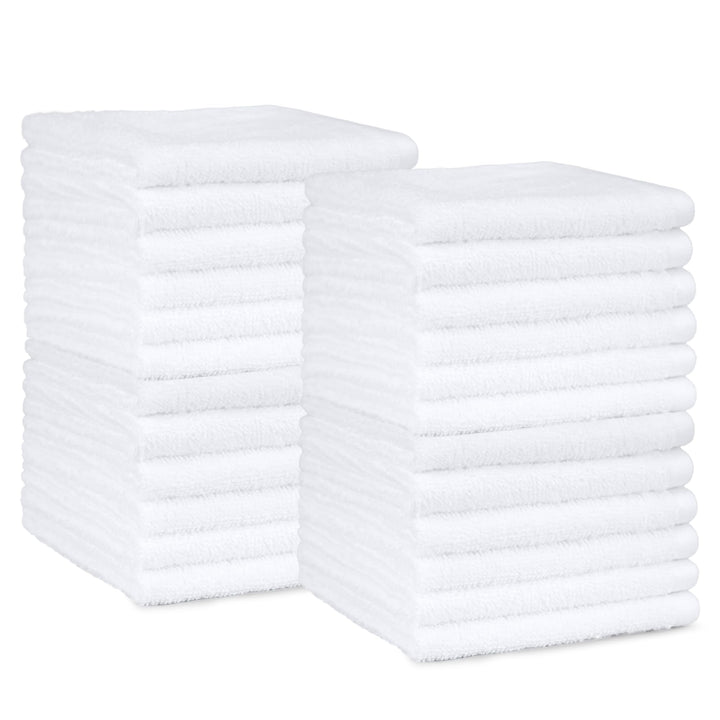 Amazon Basics Fast Drying Cotton Washcloths for Bathroom, Machine Washable, Soft and Highly Absorbent, 12 x 12 in, White, 24-Pack