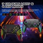 MYSTILUCK Wireless Pro Controller for Switch/Switch 2/Lite/OLED/PC | Gamepad with 7 Color-Changing RGB Lighting/Dual Vibration/6-Axis Gyroscope/Turbo, Ergonomically Designed Precise Joystick