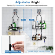 Joqixon Upgraded Extended Length Shower Organizer with Hooks, Rustproof Shampoo Soap Holder, Large Hanging Bathroom Caddy