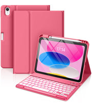 Hamile for iPad A16 11th 10th Generation Case with Keyboard - Wireless | Backlit Detachable Folio Keyboard Cover, Pencil Holder, for iPad A16 11-inch 2025 10th Generation 10.9 Inch 2022, Pink