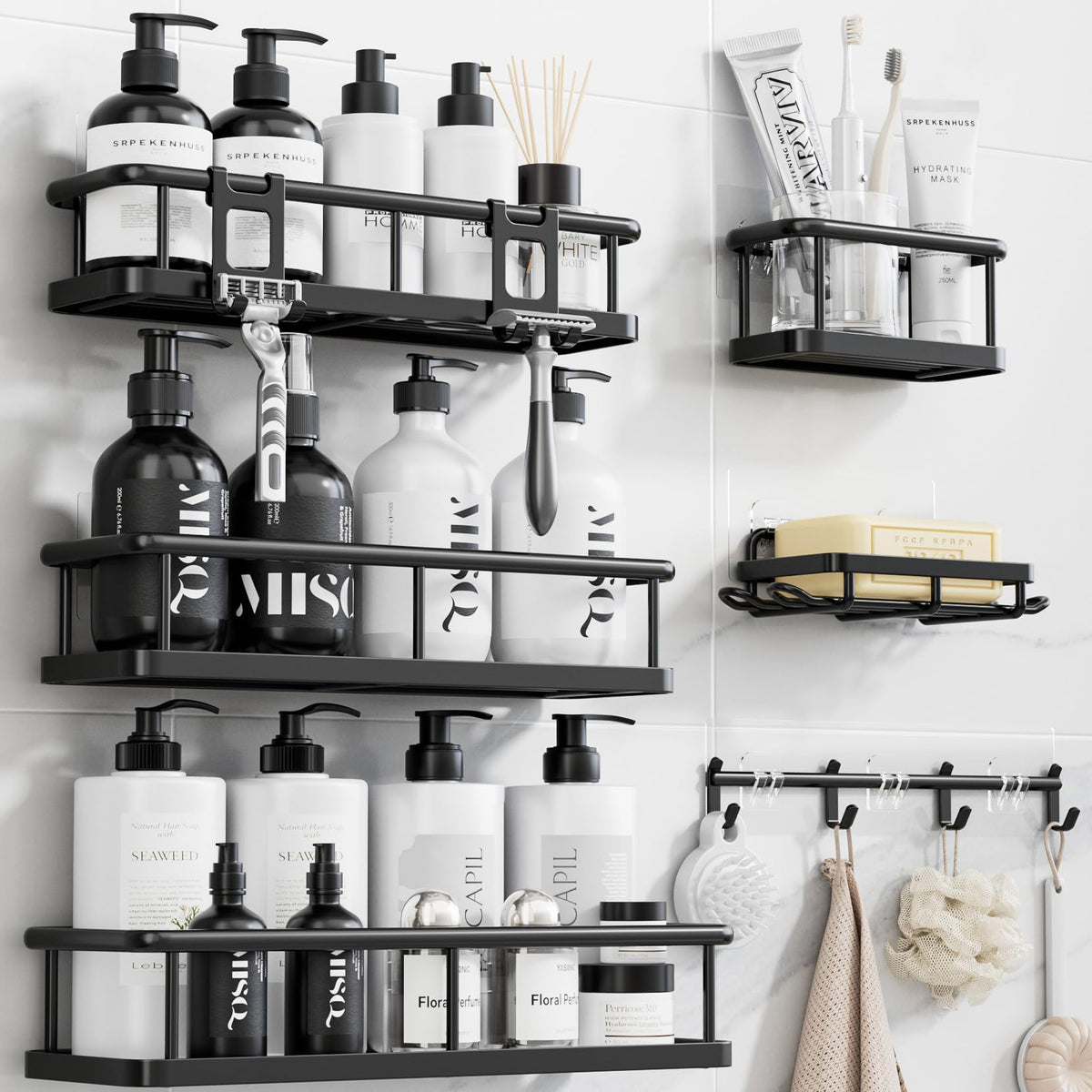 YASONIC Shower Caddy Adhesive, Rustproof Shower Shelves for Inside Shower | Large Capacity Shower Organizer, 6 Pack Bathroom Accessories with Soap Holder, No Drilling Bathroom Organizers and Storage
