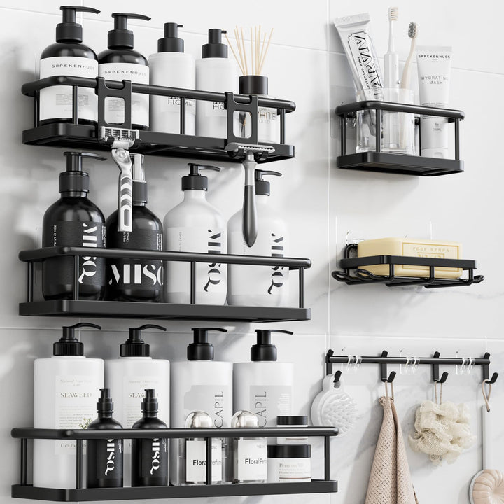 YASONIC Shower Caddy Adhesive, Rustproof Shower Shelves for Inside Shower | Large Capacity Shower Organizer, 6 Pack Bathroom Accessories with Soap Holder, No Drilling Bathroom Organizers and Storage