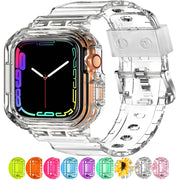 XYF Compatible for Crystal Clear Apple Watch Bands 45/44mm CrystalClear | Jelly Sport Strap&Bumper Case Cover for Men Women,Compatible for iWatch Series 9 8 7 6 5 4 SE 3 2 1,45mm/44mm Crystal Clear