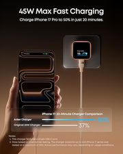 Anker Nano Smart Display Charger, 45W Max Fast Charger USB C for iPhone 17 | 180° Foldable Plug,Smart Recognition, Care Mode GaN USB C Charger Block for iPhone 17/16 (Non-Battery,1 USB-C Port,No Cable)