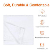 Amazon Basics Cotton Washcloths, Lightweight Quick-Dry, Absorbent Face and Body Towel Set, 12" x 12", White, 12-Pack