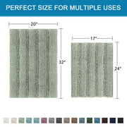 H.VERSAILTEX Sage Bathroom Rugs, Bath Mat Set of 2 Extra Thick Chenille Striped Pattern Shaggy Bath Rugs for Bath Room, Non Skid Bath Mats for Bathroom Floor (32 x 20 Plus 24 x 17 - Inches)