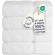 Chakir Turkish Linens 100% Cotton 4-Pack Bath Towels 27x54, White | Premium Cotton Turkish Bath Towels, Set Of 4 At 27x54, Oeko-Tex Certified, Soft Plush And Absorbent