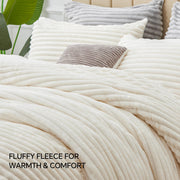 BEDELITE Fleece Queen Comforter Set, Fluffy Bed Set, Cream White | Super Soft & Warm Bedding, Luxury Fuzzy Faux Fur Comforter for Winter, Heavy Plush Bedding, with 2 Pillowcases