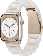 V-MORO Resin Bands Compatible with Apple Watch Band,41mm/40mm/38mm/42mm | Fashion Lightweight Strap for iWatch Series 12/11/10/9/8/7/6/5/4/3/2/1,Women Jewelry Dressy Bracelet Adjustable,Ivory White