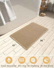 Upgraded Waffle Bath Mat Ultra Absorbent Non Slip Bathroom Mat, 17" x 24" | Brown, Quick Dry Washable Bathroom Rugs, Extra Soft Decorative Bath Rugs for Bathroom Floor, Beside Tub and Shower