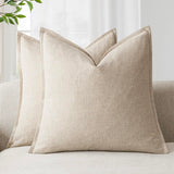 Foindtower Linen Solid Decorative Throw Pillow Covers 20x20 Natural Beige | Pack of 2 Boho Farmhouse Pillowcase,Accent Neutral Cushion Covers,Morden Home Decor for Chair Couch Sofa Bedroom Living Room