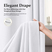 Dynamene Waffle Shower Curtain 256 GSM Heavy Duty Fabric 72"x72" White | Thick Textured Cloth, Weighted Hem, Water Repellent Washable, Hotel Luxury Polyester Shower Curtain Set for Bathroom 12 Hooks