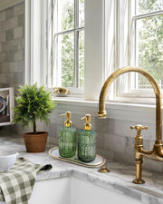 JASAI 18Oz Green Glass Soap Dispenser with Gold Rust Proof Pump