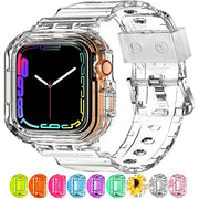 XYF Compatible for Crystal Clear Apple Watch Bands 45/44mm CrystalClear | Jelly Sport Strap&Bumper Case Cover for Men Women,Compatible for iWatch Series 9 8 7 6 5 4 SE 3 2 1,45mm/44mm Crystal Clear