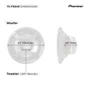 Pioneer F-Series TS-F1634R 6.5" 2-Way Coaxial Car Speakers 200W Max | Great Factory Speaker Replacement, Balanced Sound + Smooth Treble, High-Efficiency Speaker Designed for OEM Power