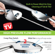 AquaCare 8-mode High Pressure Handheld Shower Head with 2-mode Power Wash | Stay Clean Nozzles, Dual Power Wash for Tub, Tile & Pets, Long 6 ft. Stainless Steel Hose, Wall & Overhead Brackets / Chrome