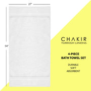 Chakir Turkish Linens 100% Cotton 4-Pack Bath Towels 27x54, White | Premium Cotton Turkish Bath Towels, Set Of 4 At 27x54, Oeko-Tex Certified, Soft Plush And Absorbent